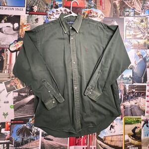 Polo Ralph Lauren Mens Large Green Cotton Twill Button Down Long Sleeve Shirt L